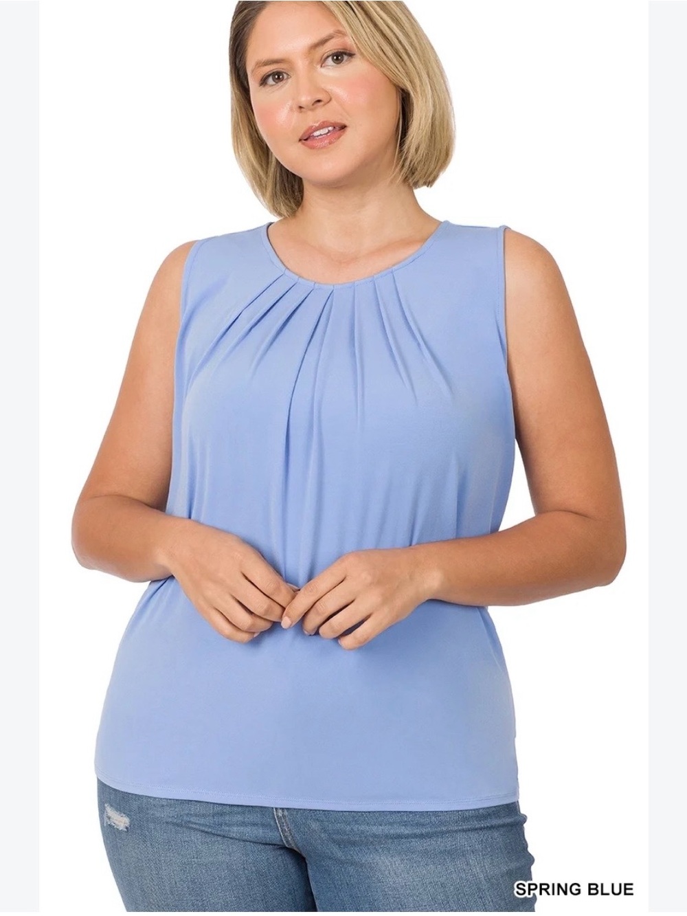 Calvin Klein Pleated Neck Sleeveless Camisole in Spring Blue